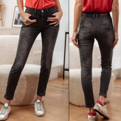 Jean 7/8 éme femme Freeman T Porter Alya gris noir mumbai super slim taille haute