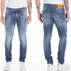 Jeans Replay homme anbass slim bleu clair avec détails orange