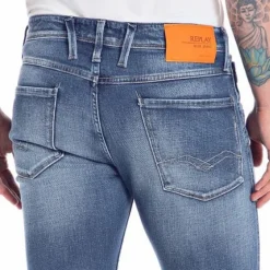 Jeans Replay homme anbass slim bleu clair avec détails orange
