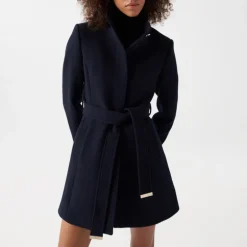 Manteau en drap de laine bleu marine Salsa femme