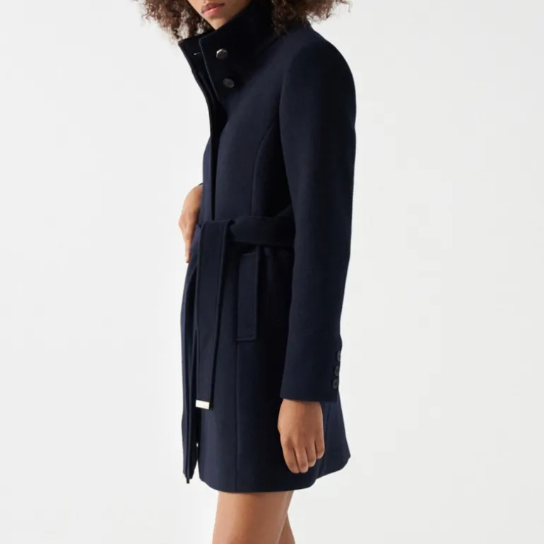 Manteau en drap de laine bleu marine Salsa femme