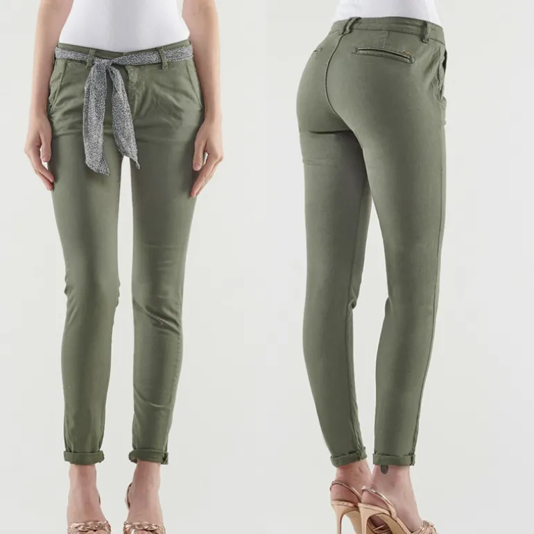 Pantalon chino femme Le Temps des Cerises Dyli kaki
