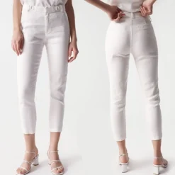 Pantalon en lin blanc Salsa femme