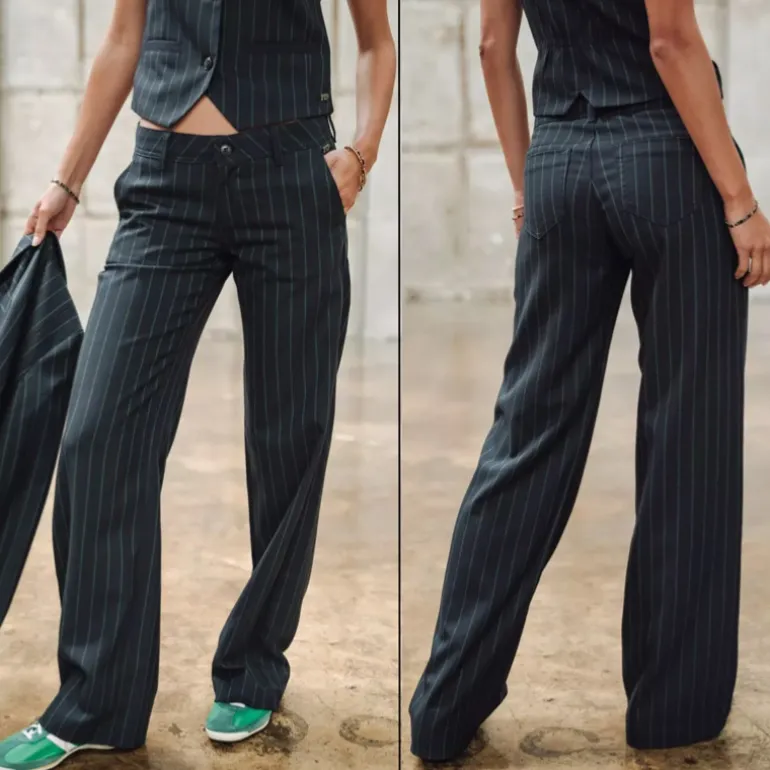 Pantalon flare Freeman T Porter femme Agatha marine rayé vert