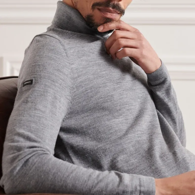 Pull col roulé Superdry homme gris 100% laine merinos