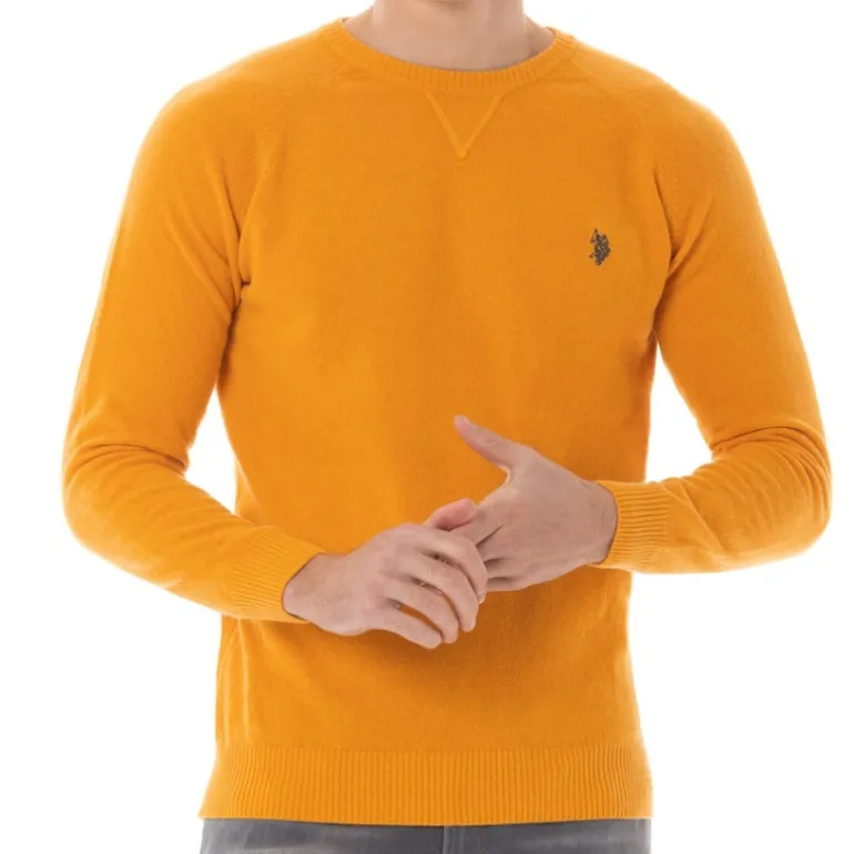 Pull en laine Us Polo Assn homme jaune moutarde