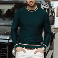 Pull fin Freeman T Porter homme Benito Jacquard vert