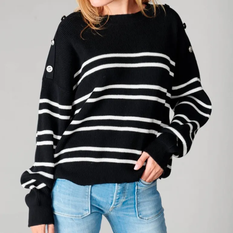 Pull Le Temps des Cerises femme Apocy en coton noir rayé