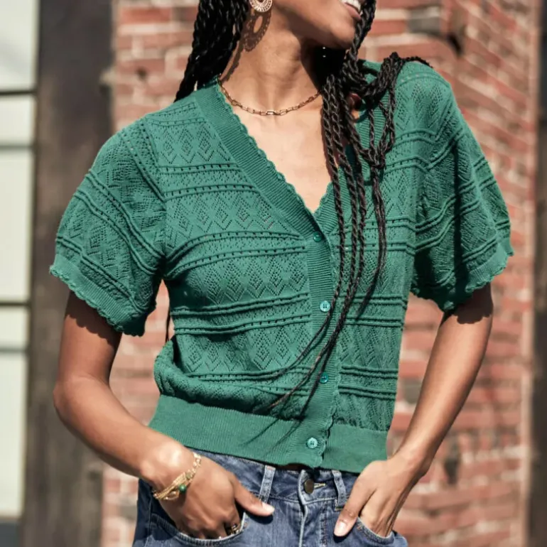 Top Gilet cardigan Freeman T Porter femme Pradda vert