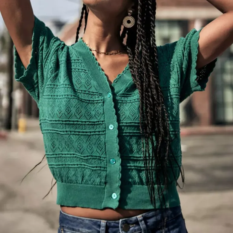 Top Gilet cardigan Freeman T Porter femme Pradda vert