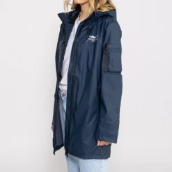 Veste longue imperméable Bombers Original Djinn femme bleu marine